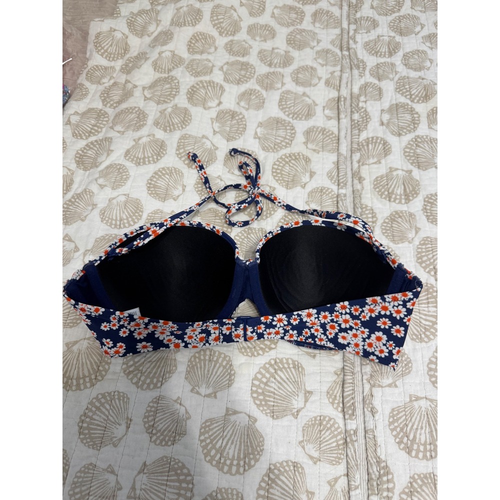 Old Navy Womens Navy Blue Orange Daisy Floral Bandeau Halter Bikini Top‎ Medium - Picture 7 of 9